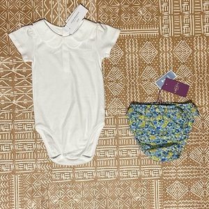 Baby girl bodysuit with double collar & floral bloomers.